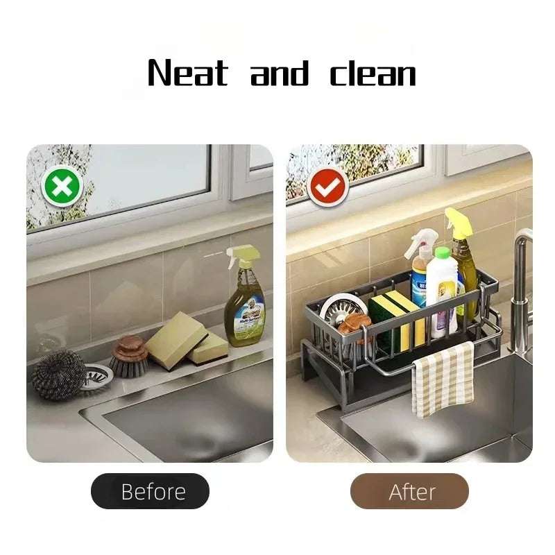 Custom Kitchen Sponge Rack Drain Water Place Dish Soap Organize Rags Multi Functional Large Capacity Countertop and Store Items