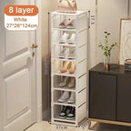 Household Metal Shoe Rack Multi-Layer Stackable Adjustable Simple Shoe Cabinet with Compartment Cloth for Wall Corner Entrance