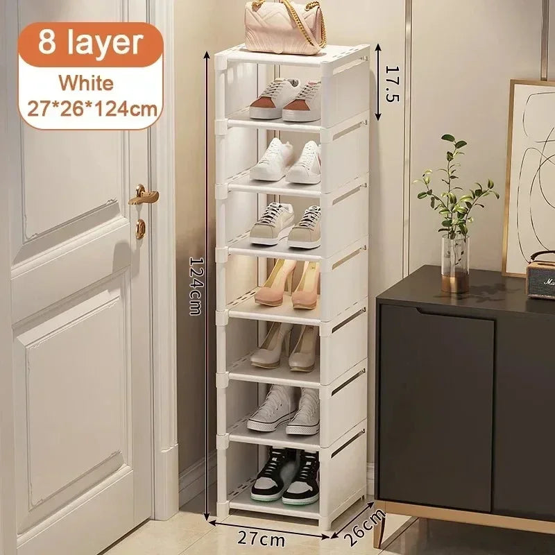Household Metal Shoe Rack Multi-Layer Stackable Adjustable Simple Shoe Cabinet with Compartment Cloth for Wall Corner Entrance