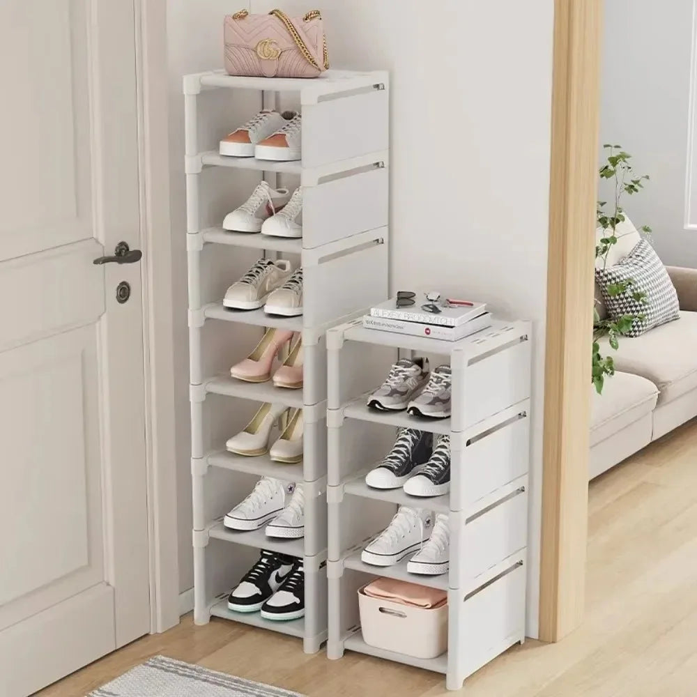Household Metal Shoe Rack Multi-Layer Stackable Adjustable Simple Shoe Cabinet with Compartment Cloth for Wall Corner Entrance