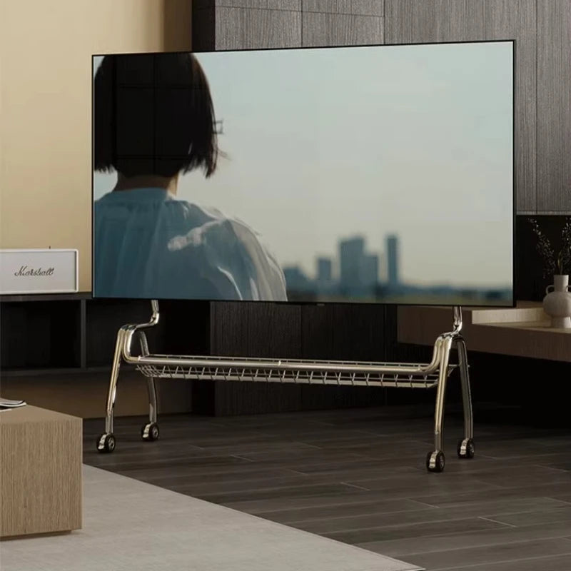 TV Stands Nordic TV Mobile Bracket Living Room Home Modern Simple Floor 32-75 Inch Stainless Steel Hanger with Wheels TV Cabinet