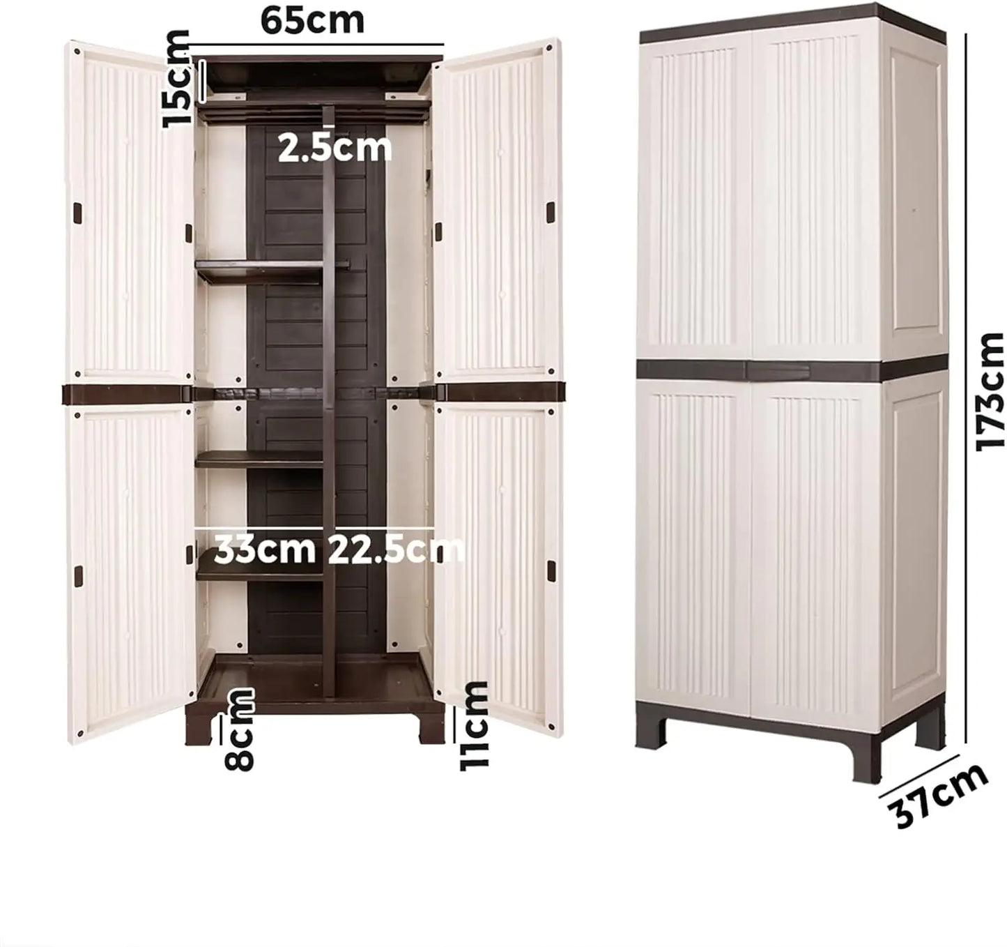 Garden Shed 173cm with Adjustable Shelf and Lockable Doors Outdoor Storage Cabinet Beige