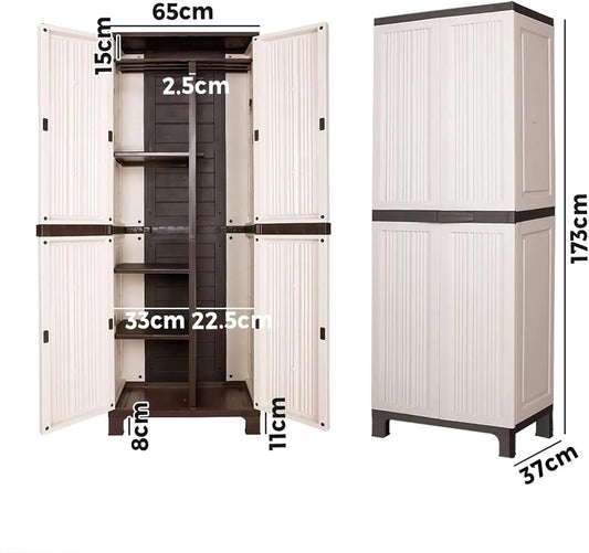 Garden Shed 173cm with Adjustable Shelf and Lockable Doors Outdoor Storage Cabinet Beige