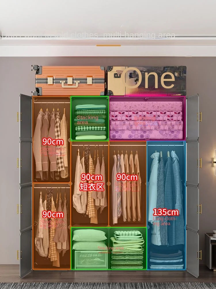 New Simple Wardrobe Clothes Assembly Plastic Collapsible Sturdy Dustproof Cabinets Dressers Cube Storage Locke Closet Furniture