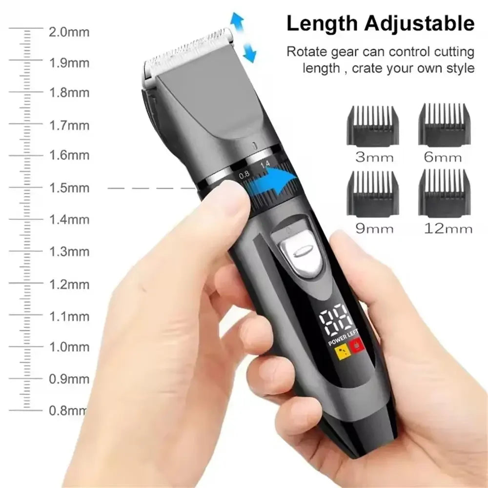 Professional Home Electric Hair Clipper Set with Digital Display, USB Fast Charging, Ceramic Blades & Long Battery Life