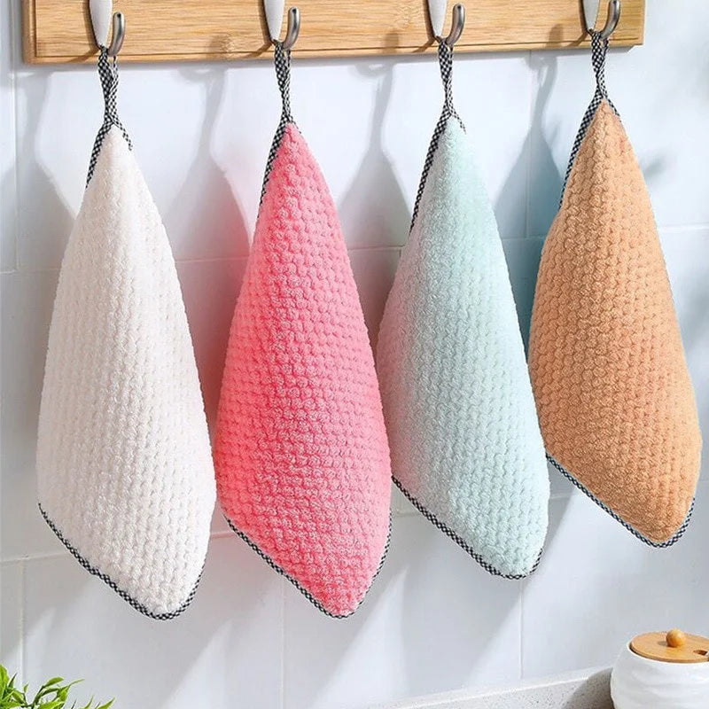 Kitchen Towel Rag Microfiber Dish Cloth Non-Stick Oil Thickened Table Cleaning Cloth Absorbent Scouring Pad Home Random Color