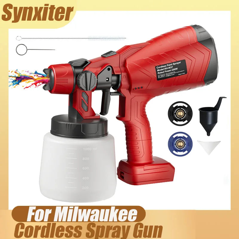 1000ML Cordless Spray Gun For Milwaukee 18V Battery Electric HVLP Rechargeable Paint Sprayer For Car Home Windows Power Tool