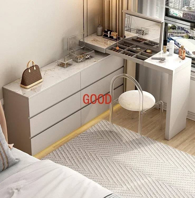 Minimalist bedroom dresser, storage cabinet, retractable bedside chest of drawers, dressing table, folding mirror