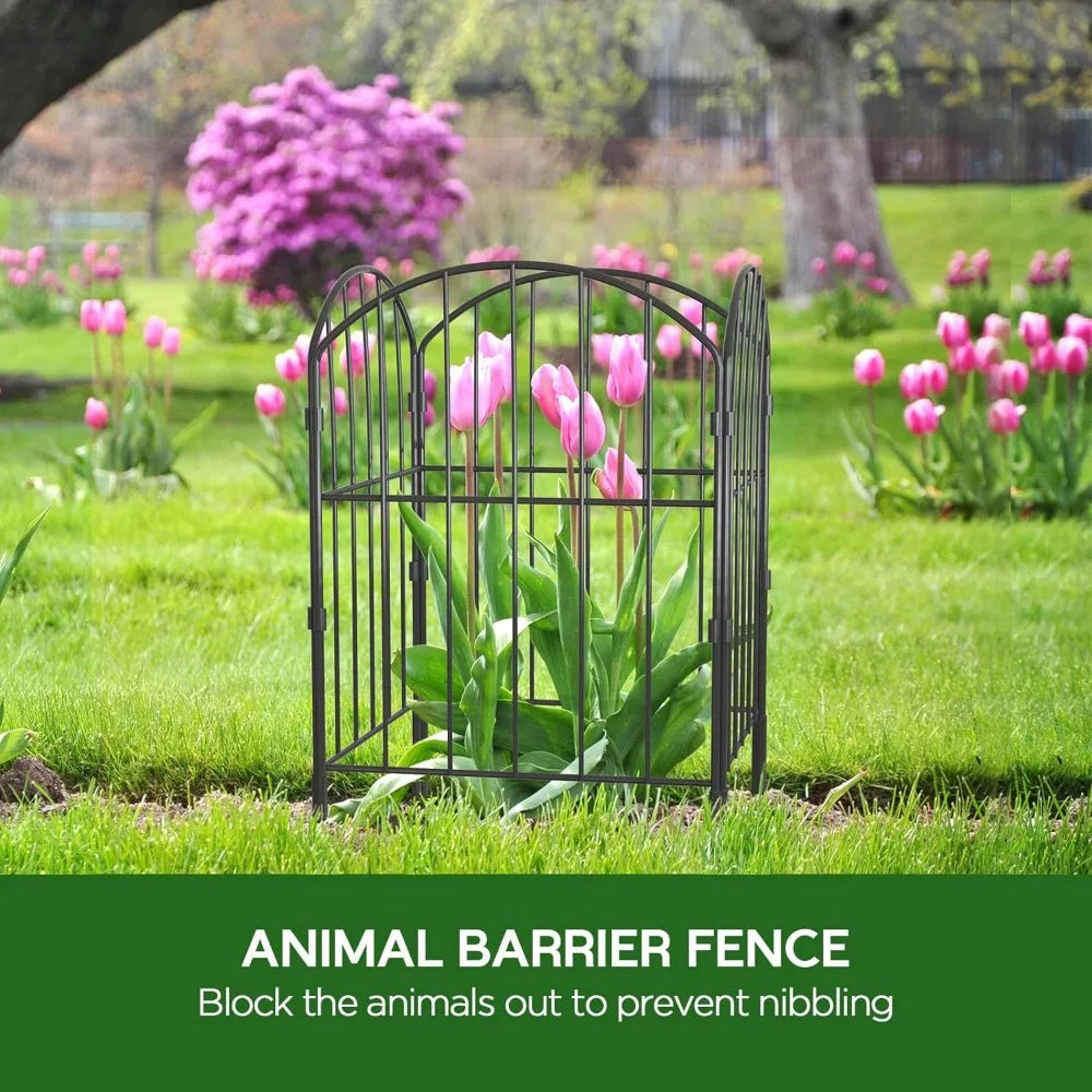 Heavy-Duty Metal Garden Fence Panels 10ft x 24in Rustproof Animal Barrier, No Dig Decorative Border for Dogs, Flower Bed, Patio