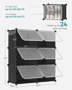 SONGMICS Interlocking Shoe Rack with Doors, 24-Pair 6-Tier Shoe Organizer, Steel Frame and Plastic Shelves