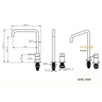 Smesiteli 360 Degree Swivle Kitchen Faucet Solid Brass Double Hole Single Handle Matt Black L-Shaped Kitchen Wash Basin Faucet
