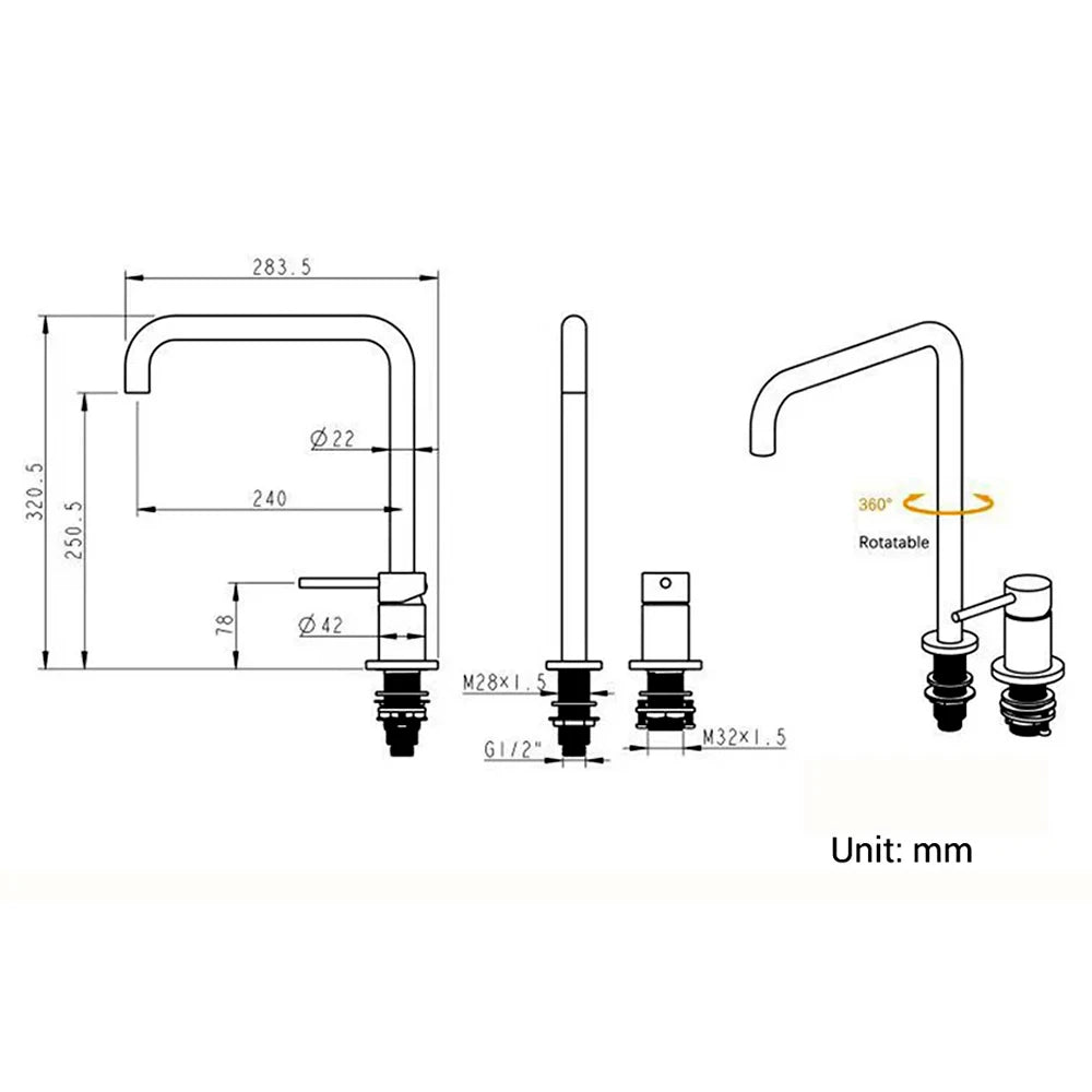 Smesiteli 360 Degree Swivle Kitchen Faucet Solid Brass Double Hole Single Handle Matt Black L-Shaped Kitchen Wash Basin Faucet