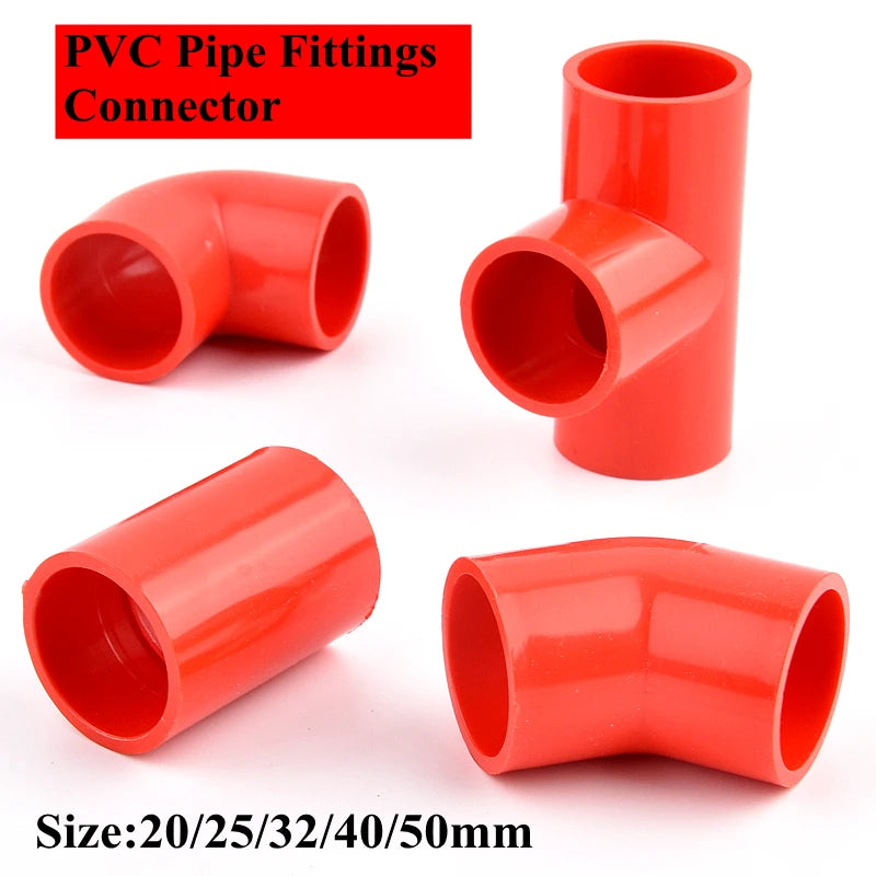 20mm~50mm Red PVC Pipe Fitting Connectors Garden Irrigation 90° Elbow Direct Tee Joint Aquarium Pipeline Water Delivery Joint