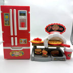 Kitchen Pretend Play House Set Spray Water Vapor Mini Fridge Kitchen Fast Food Burger Fries Dessert Educational Role Play Toys