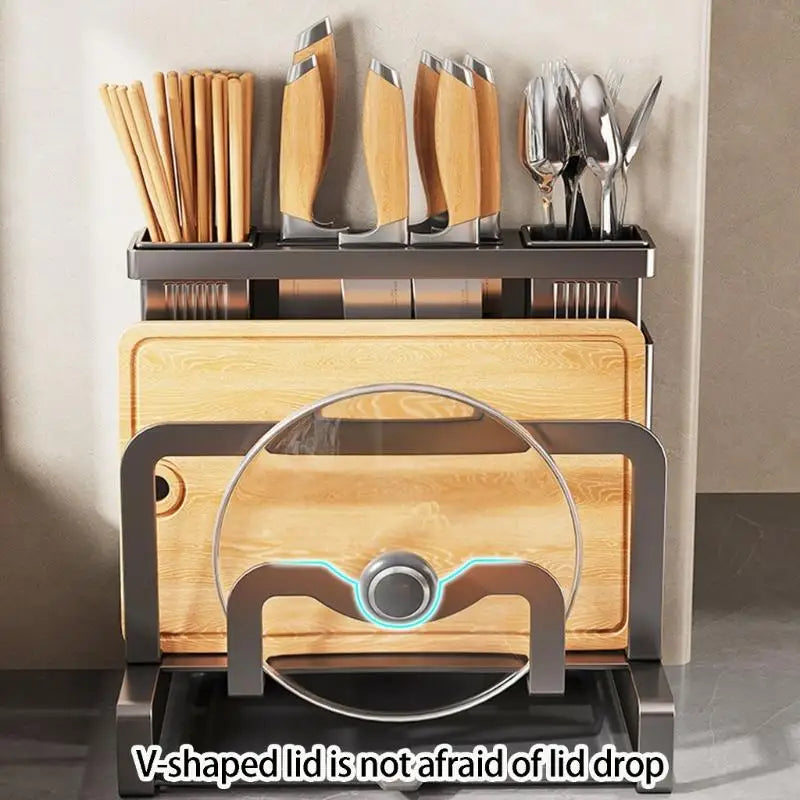 Carbon Steel Wall Mounted Kitchen Cutter Holder With Cutting Board Rack And Utensils Organizers For Small Space KXRE