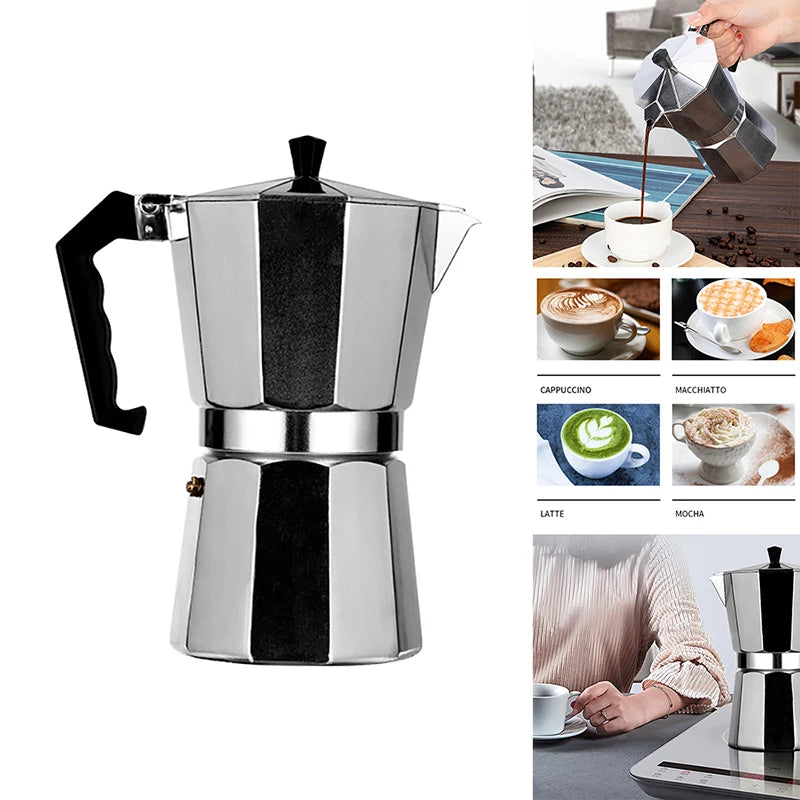 Moka Pot Italian Coffee Machine Espresso Aluminum Geyser Coffee Maker Kettle Latte Stove Classic Coffee Barista Accessories