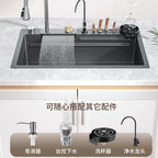 Kitchen 304 Stainless Steel Flying Fish Waterfall Vegetable Basin, Household Dishwasher Sink, Large Single Sink