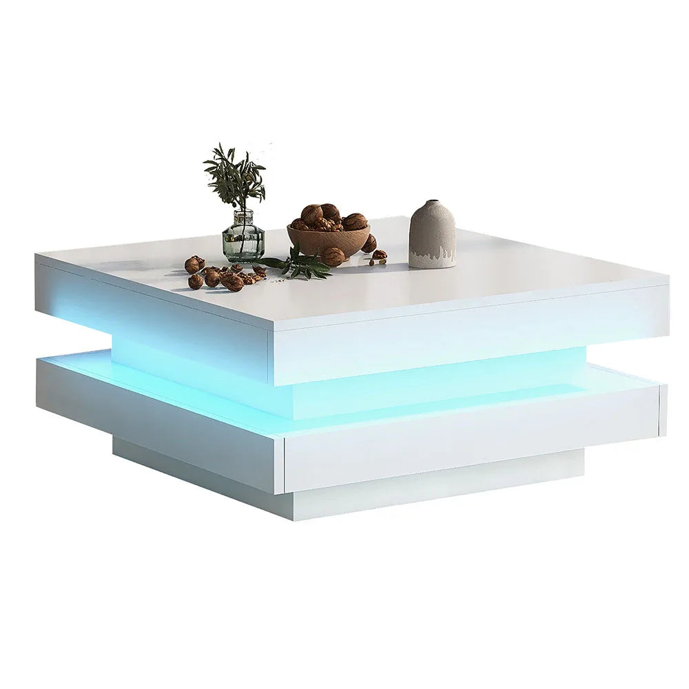 KOMHTOM Square coffee table table in White Modern Technological Style With Bluetooth LED Strip