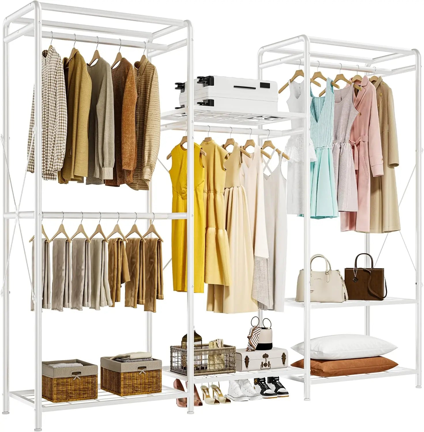 Joiscope Wardrobe Closet Organizer, Heavy Duty Clothes Rack, Closet System With 4 Closet Rods & 5 Closet Shelves, Adjustable