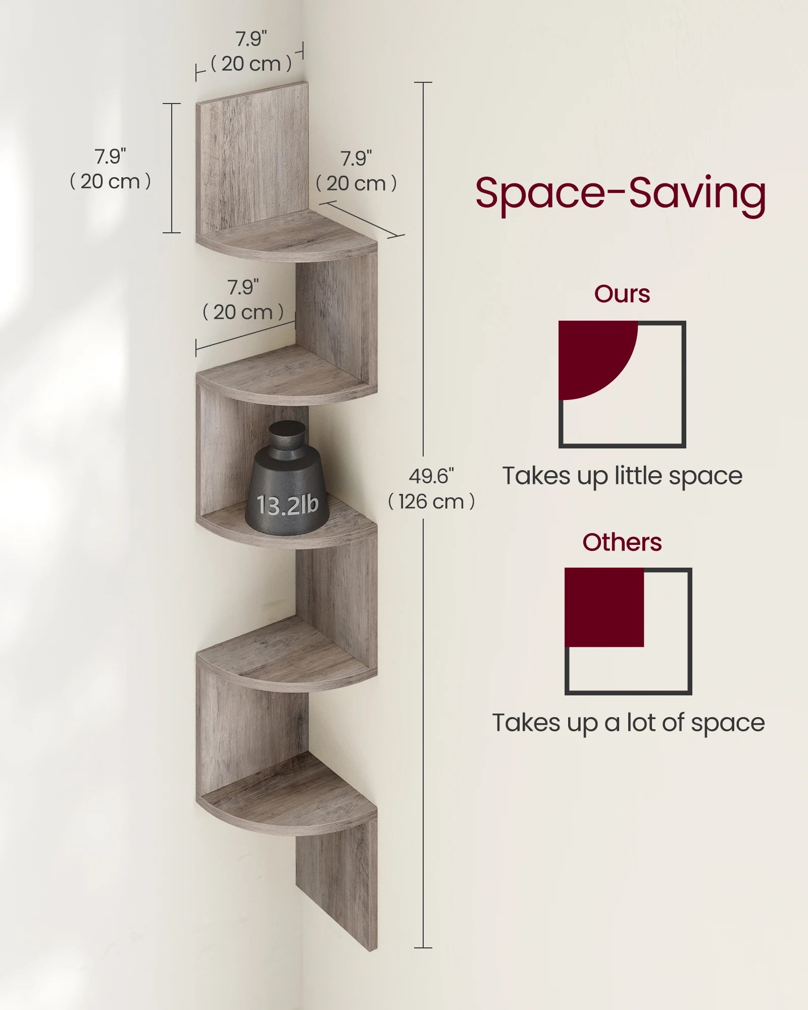 VASAGLE Corner Shelf Wall Mount, 5-Tier Floating Corner Bookshelf, Plant Shelf for Bedroom, Living Room, Bathroom, Home Office