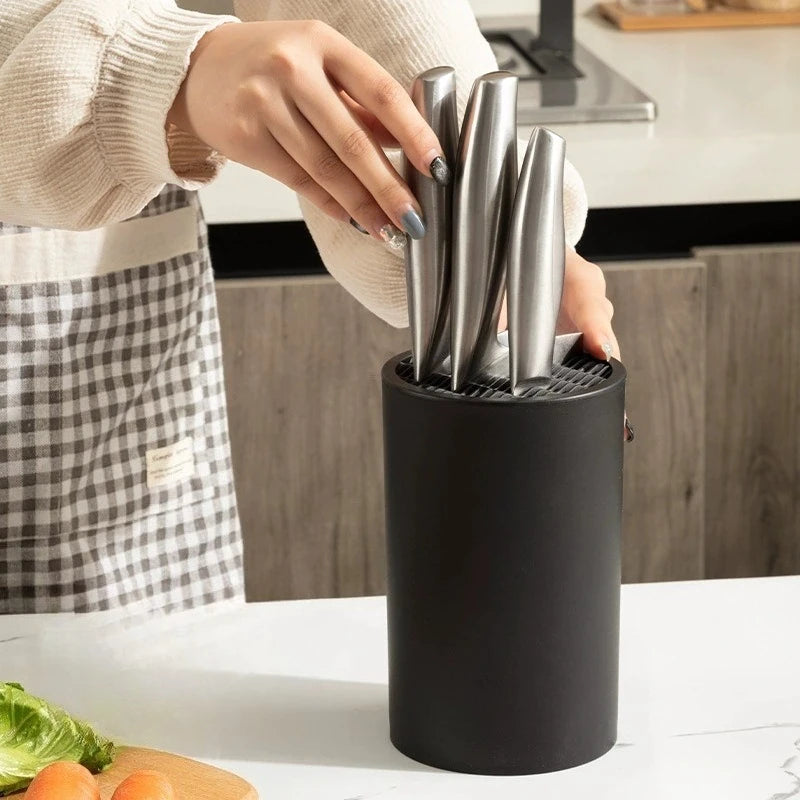 Kitchen Knife Stand Holder Balck Plastic Inserted Storage Chef Ceramic Knife Scissors Cooking Utensils Knives Tools Organizer