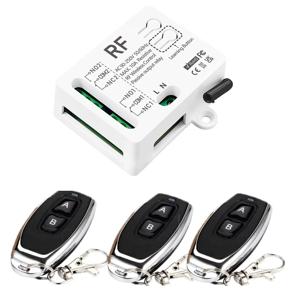 Rf 433Mhz Wireless Remote Control Switch AC110V 220V 230V 10A 2300W 2CH Relay Receiver Remote Control for Lights garage door
