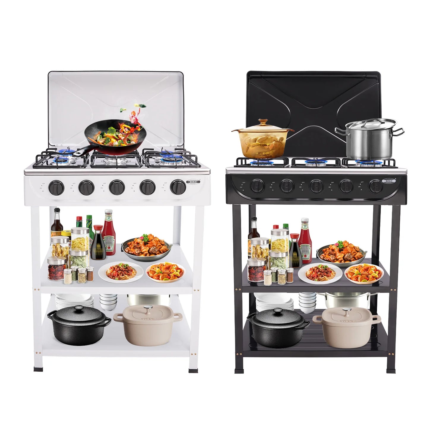 Portable 5-Burner Natural Gas Stove | Black, 2.5KW Per Burner, NG/LPG Compatible, Freestanding