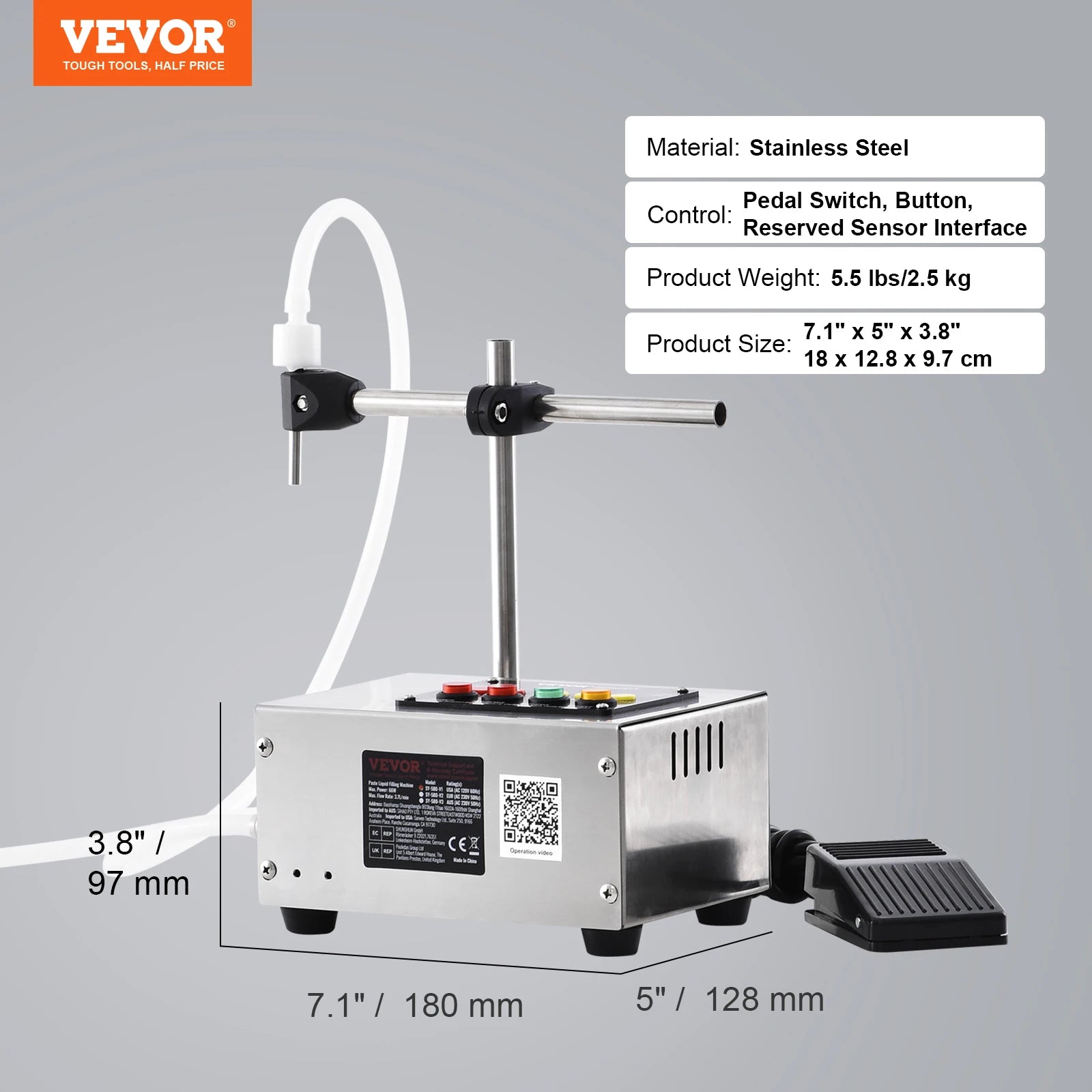 VEVOR 10-4000ml Liquid Filling Machine Automatic Bottle Filler Machine with Single Nozzle Digital Control for Milk Water Wine