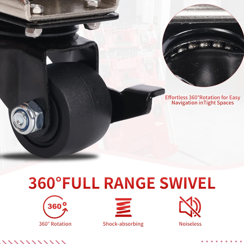 Steel Construction Front Wheels Packout Rolling Tool Box Caster Wheel Effortless Sliding Smooth Navigation Foldable Design