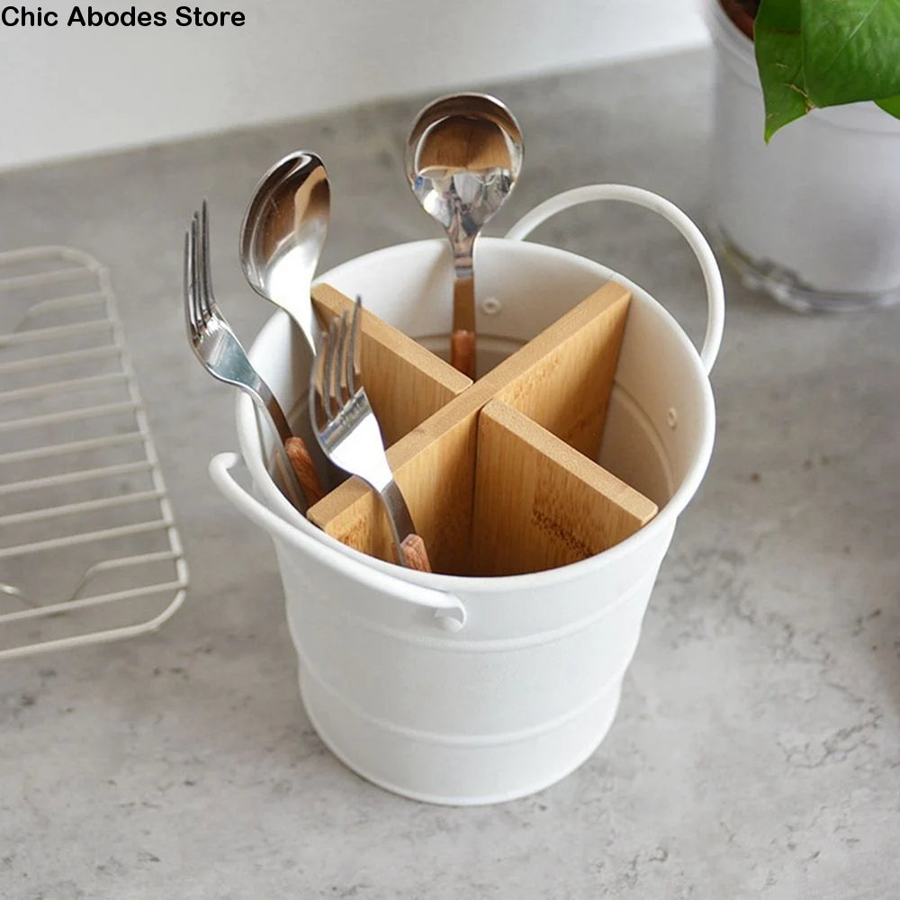 Kitchenware Cooking Tool Kitchen Storage Bucket Spoon Stand Bamboo Tableware Holder Cutlery Organizer Chopstick Holder
