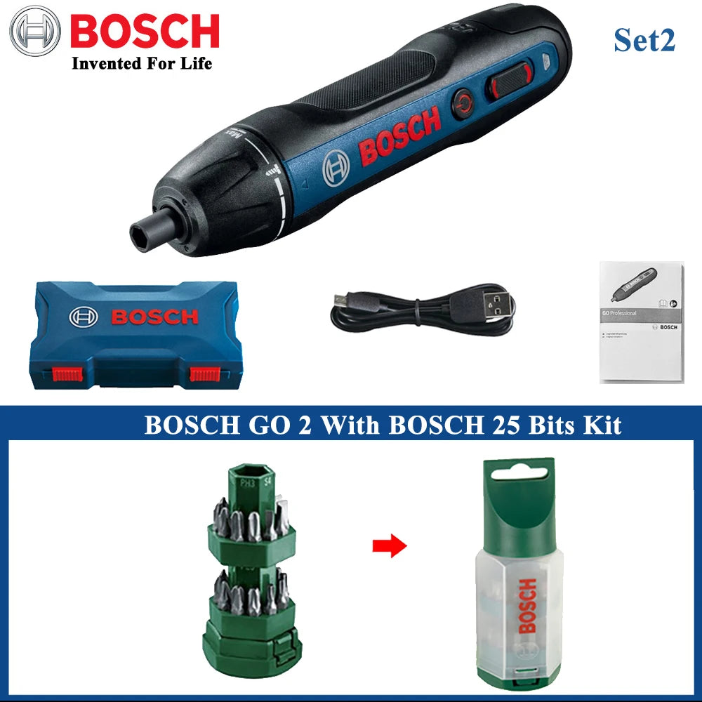 Original Bosch Go2 Electric Screwdriver Set 3.6V Rechargeable Automatic Screwdriver Hand Drill Bosch Go 2 Electric Batch Tool