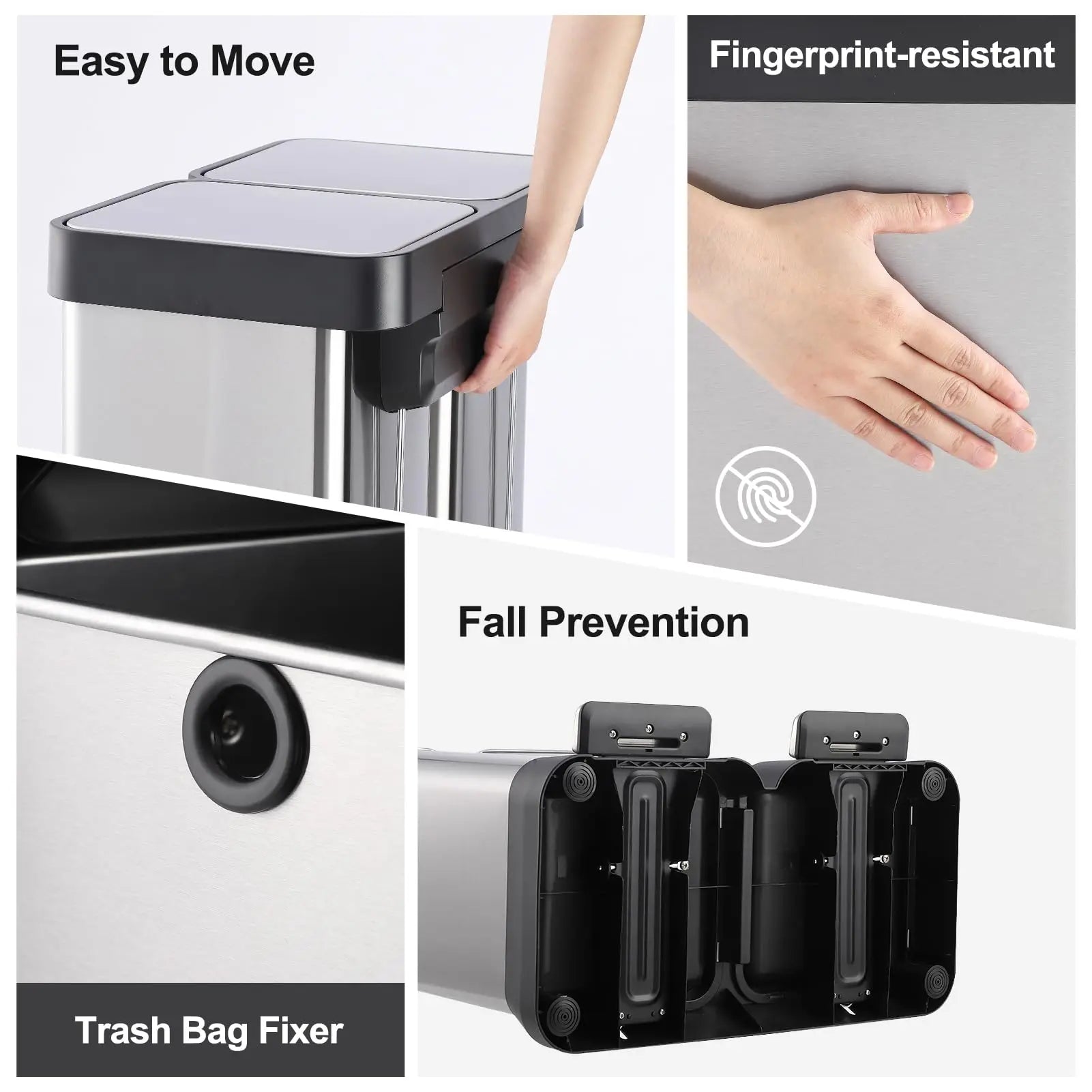 2-Compartment Kitchen Trash Can, 2x25L Stainless Steel Pedal Bin