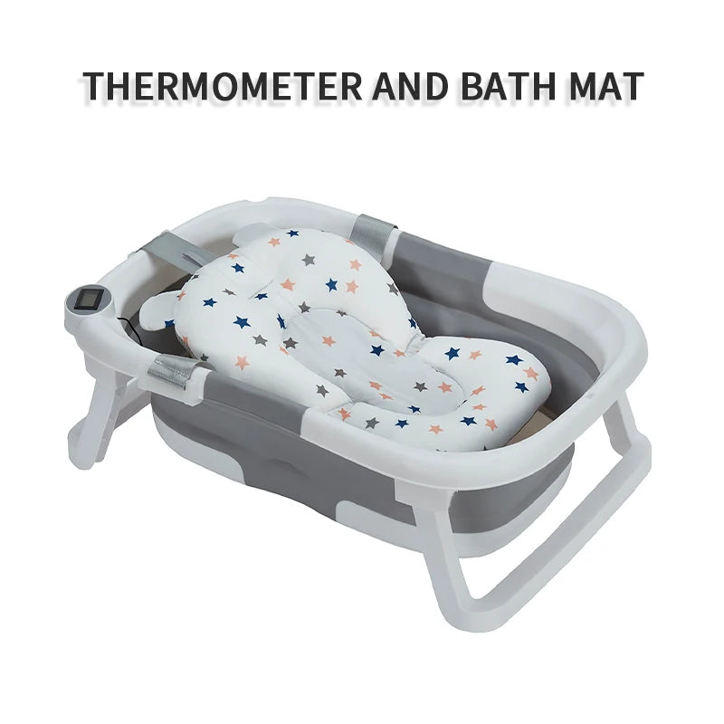 Foldable Baby Bathtub with Cushion & Thermometer