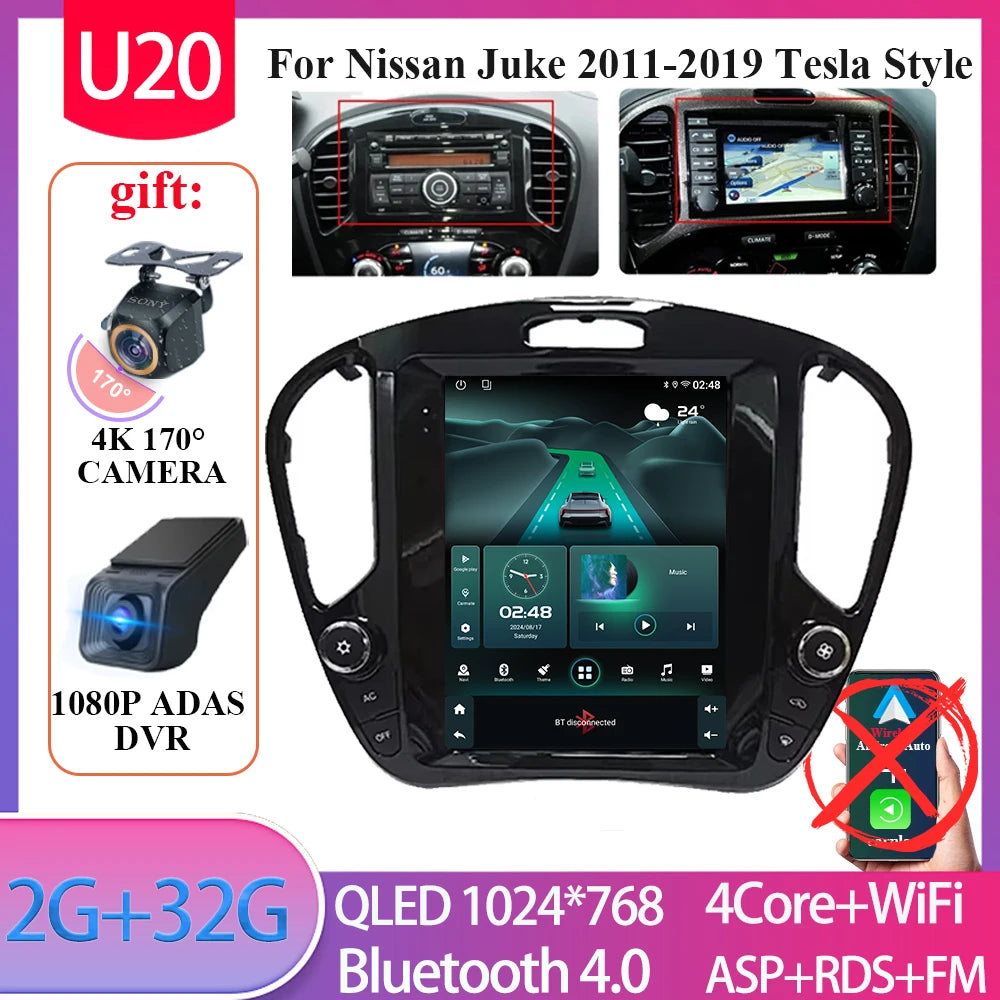 For Nissan Juke 2011-2019 tereo Head Unit  9.7'' Wireless Carplay Android 15 Auto Radio Seat Cover Multimedia Player Navigation