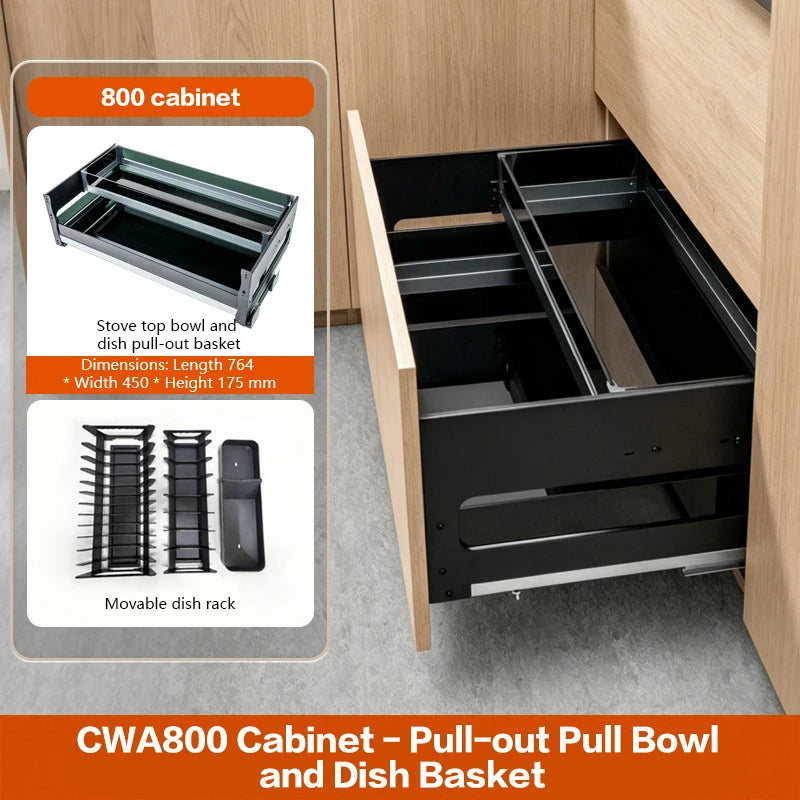 Kitchen Cabinet Drawer Type Double Layer Basket For Bowls Dishes Aluminum Alloy Large Capacity Pull Out Durable Space Saving