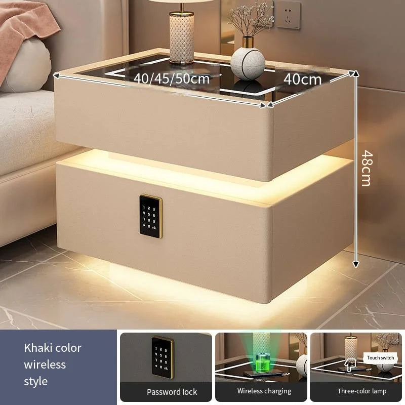 Creative 25-50cm Smart Bedside Table with Sensor Light Nordic Style Storage Cabinet Bedroom Nightstand with Wireless Charging