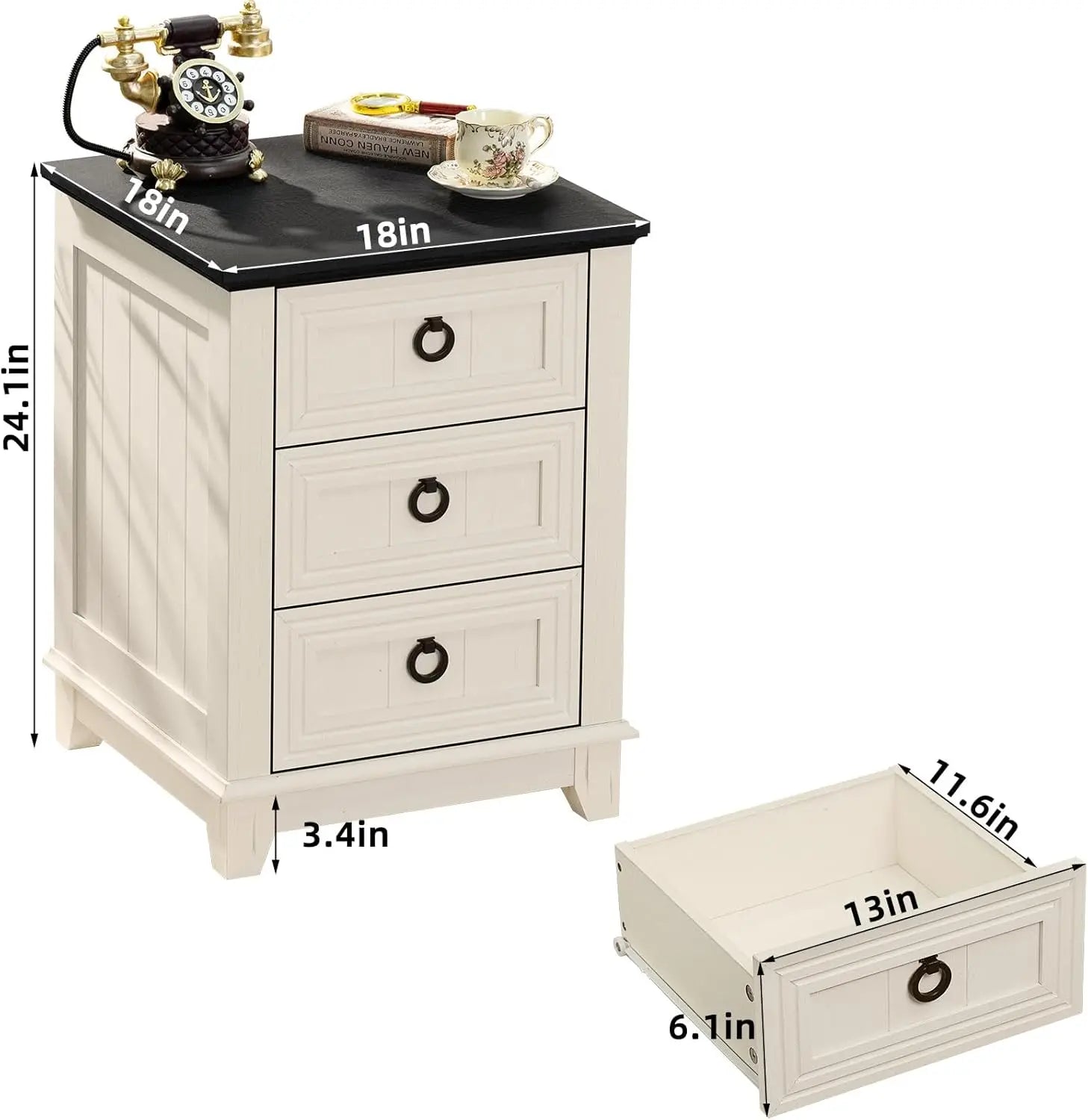 Farmhouse Dresser and Nightstand Sets 3 Piece, Nightstands Set of 2 and 6 Drawers Dresser for Bedroom, 58" Wide Dresser