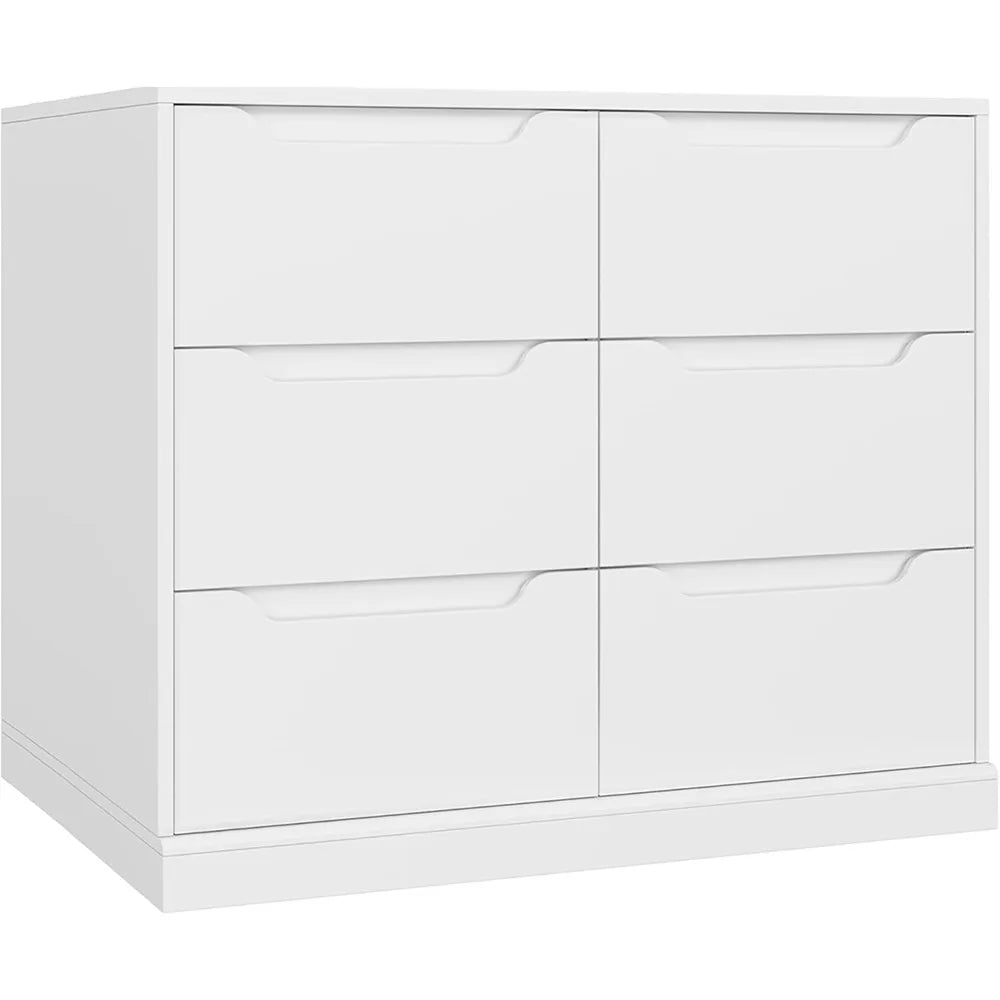 Modern 6 Drawer Dresser for Bedroom, Double Chest of Drawers with Storage, Large Wooden Storage Dresser Organizer with Cut-Out