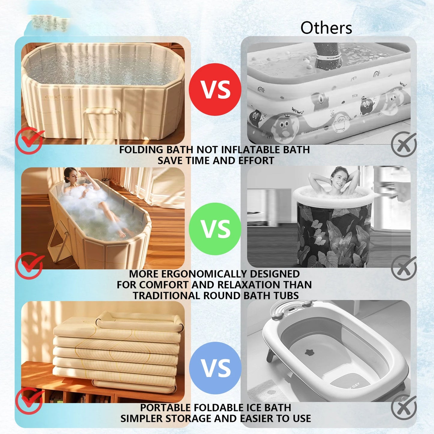 Foldable Portable Hot Tub Large Collapsible Ice Bath Tub Dual Drainage Design For Home Relaxation Gym Athletes Cold Plunge Bath