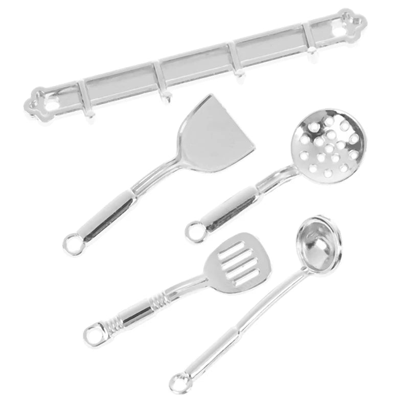 1Set Mini Vintage Dollhouse Miniatures Tableware Cutlery Cook Tools Rack Fork Spoon Children Toy 1:12 Dollhouse  Kitchen Toy