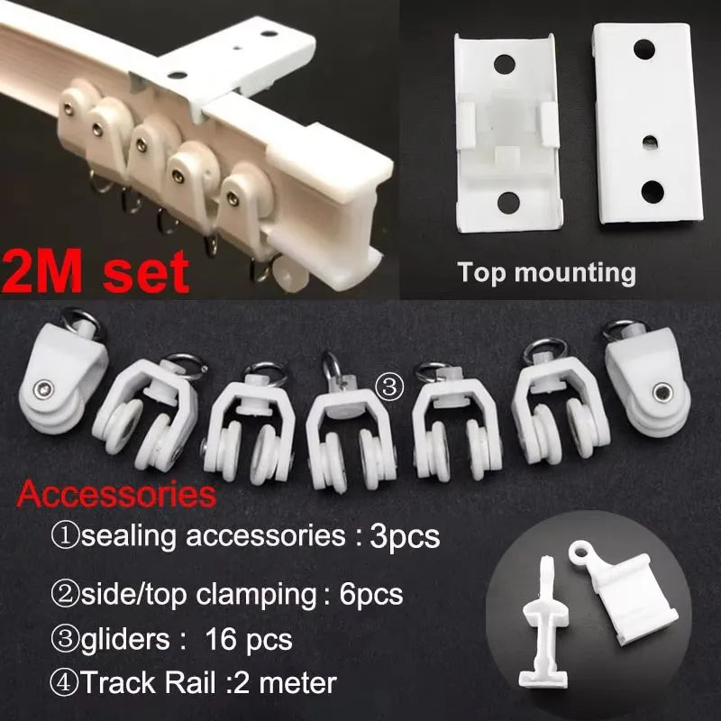 Flexible Ceiling & Wall Mounted Curtain Track Rail Bendable Plastic Steel Design for Bay Windows/Balcony 1-10M White Noise-Free