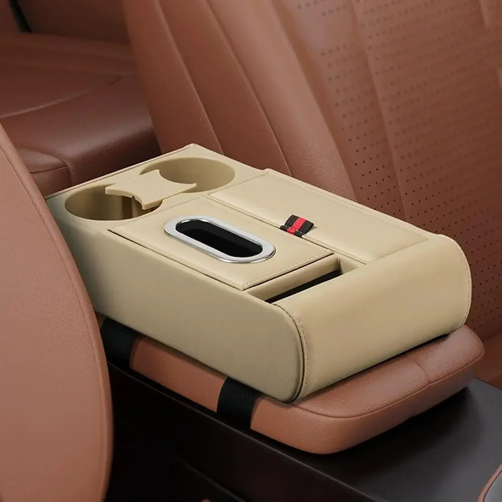 Car Armrest Box Heightening Pad Multifunctional Storage Box Water Cup Case Luxury Vehicle Storage Tissue Holder Organizer N3F6