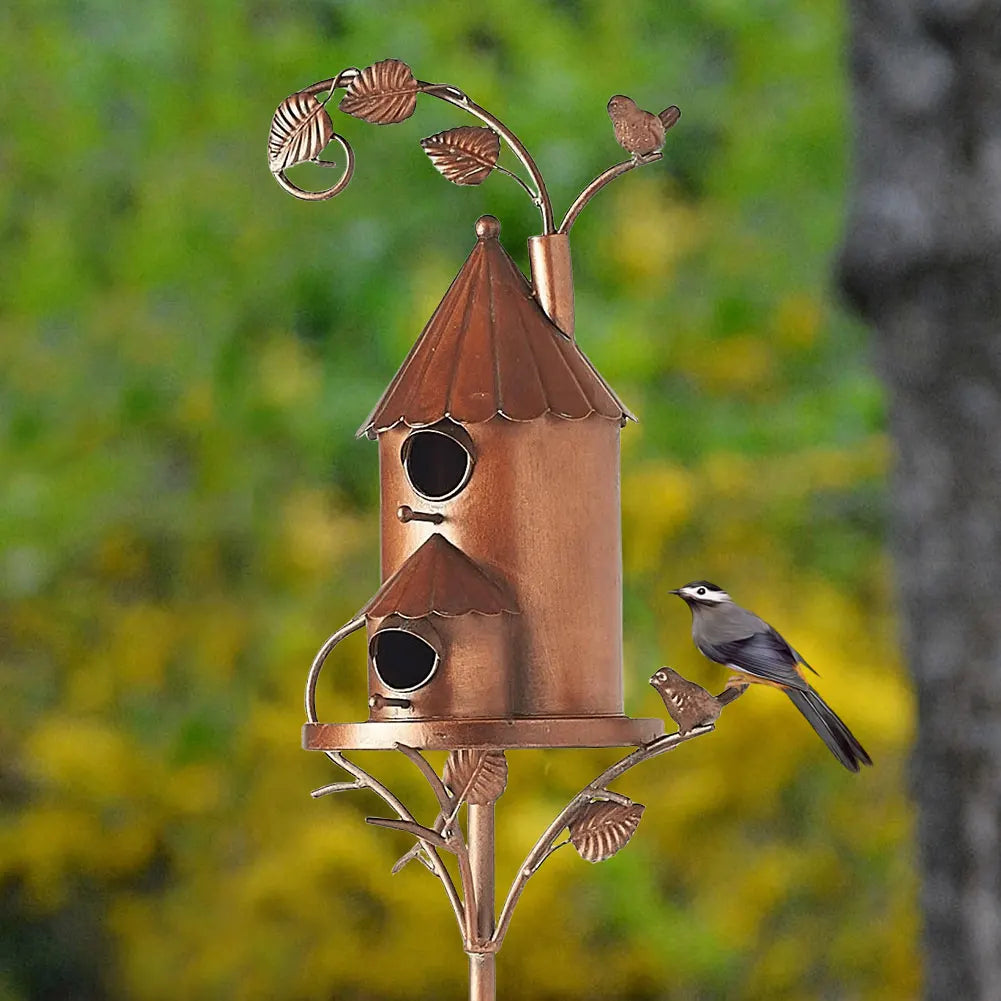 Birdhouse Garden Stakes Garden Outdoor Metal Birdhouse Decoration Metal Birdhouse Stake for Outdoor Garden Yard Decoration