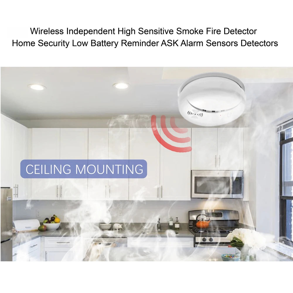 433MHz Wireless Fire Protection Smoke alarm Detector Alarm Sensors For RF Tuya WIFI GSM home security Alarm Systems
