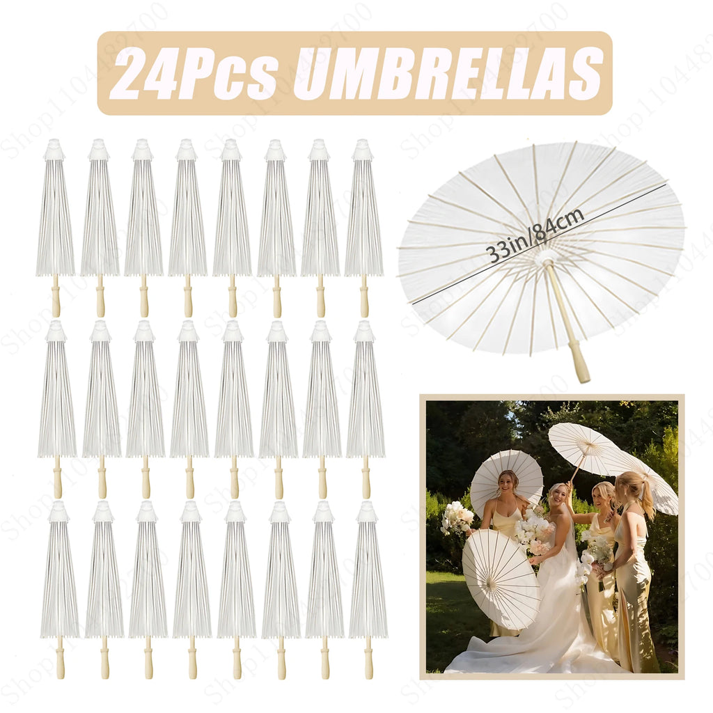 6-120Pcs 33inch Paper Umbrellas for Wedding Guest White Paper Parasol Umbrellas for Guests Wedding Photography Props with Fans