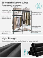 SONGMICS 74.8" H Garment Rack, Clothing Rack, Portable Closet Wardrobe With Hanging Rails And Shelves, Total Load 242 Lb, Eas