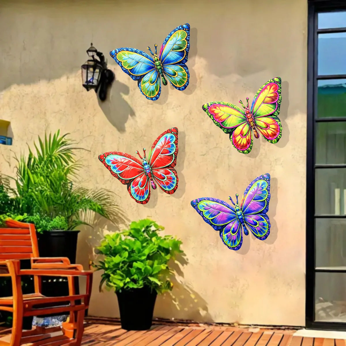 1PC Metal Art Butterfly Wall Decor Colorful Iron Art Butterfly Sculpture Butterfly Hanging Ornament for Outdoor Home Garden Yard