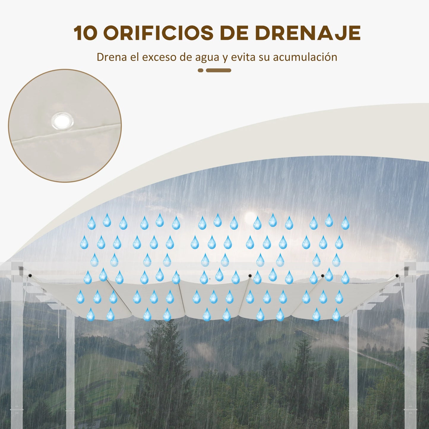 Outsunny retractable pergola cover 3,5x2,6 m 10 drain holes