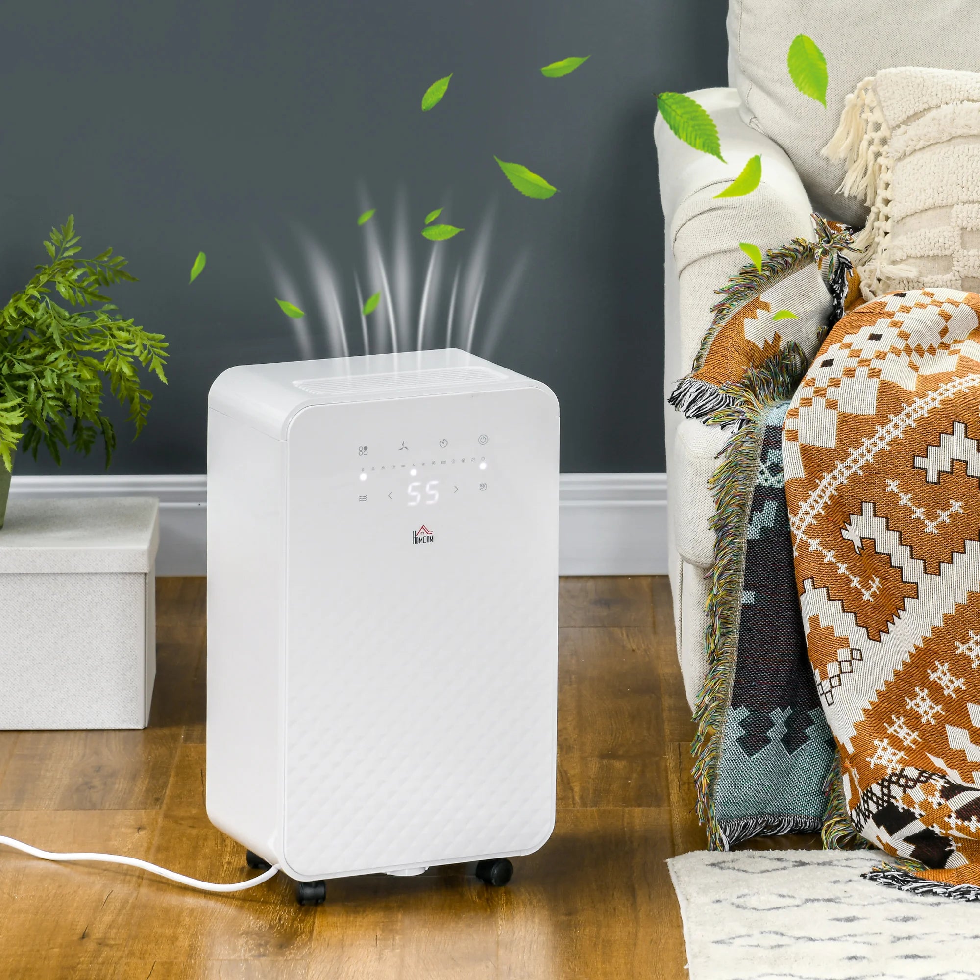 HOMCOM 12L/Day Protable Quiet Air Dehumidifier with Purifier, Timer, 5 Modes
