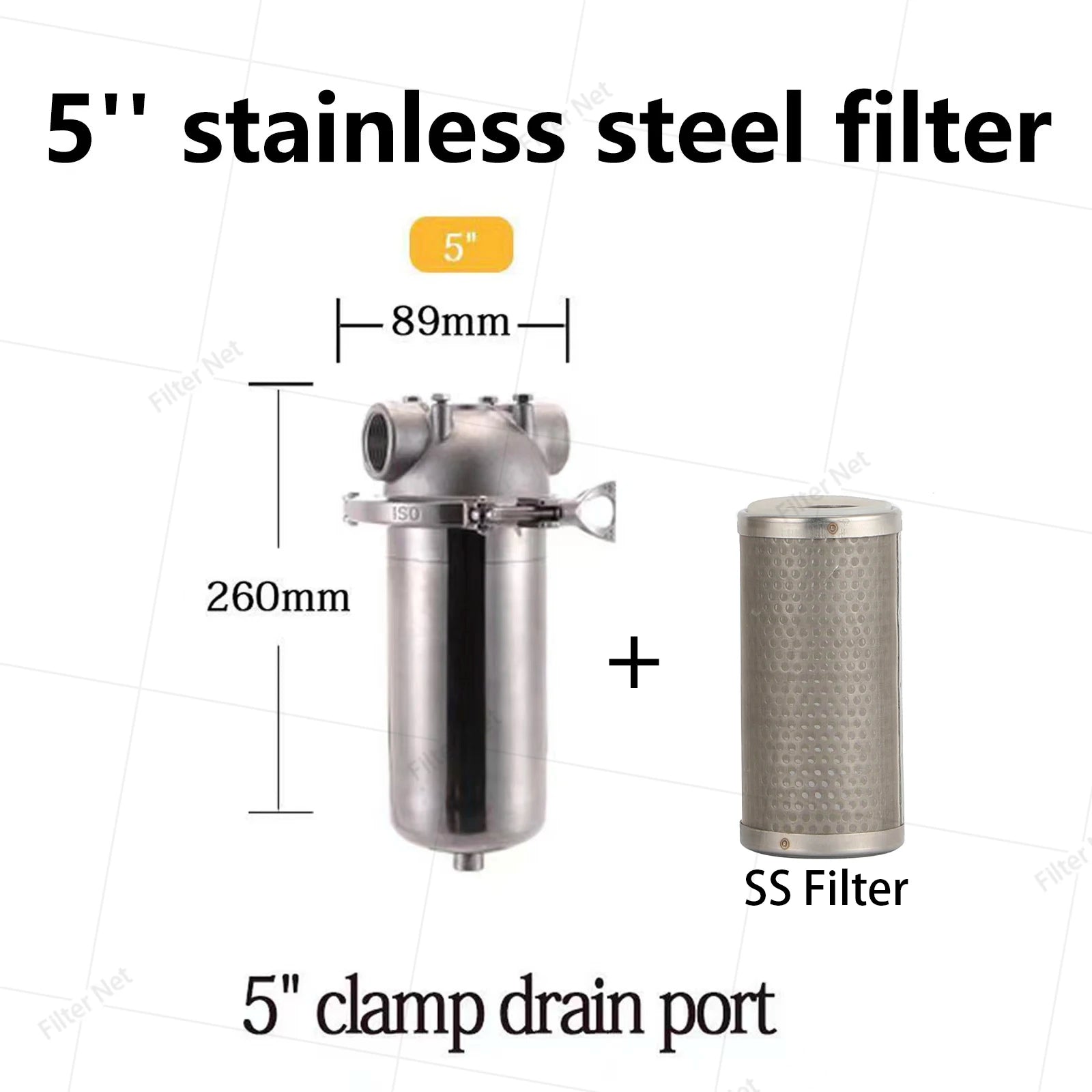 5inch Prefilter 304 Stainless steel hot water filter housing DN15 DN20